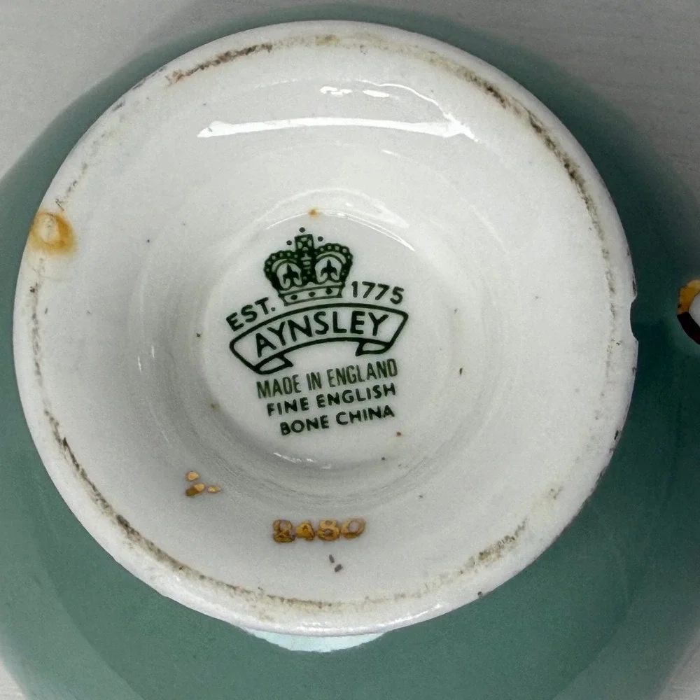 Aynsley Fine English Bone China Teacup Green Gold Leaf‎ Fruit Scene Numbered